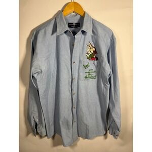 Vintage 1995 Warner Bros Wile E Coyote Denim Shirt Blue Mens M Looney Tunes